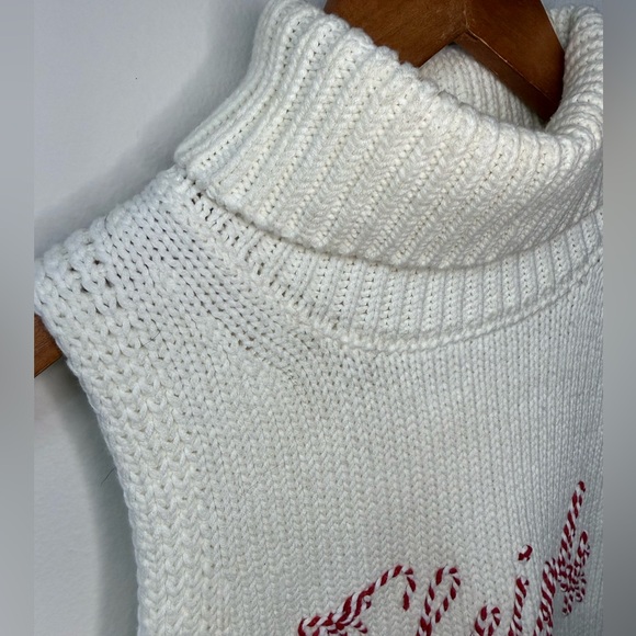 LELIS Sleigh Christmas Sweater Vest Cream Holiday Turtleneck Small - Picture 6 of 8